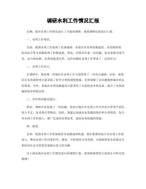 调研水利工作情况汇报
