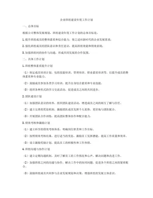企业班组建设年度工作计划