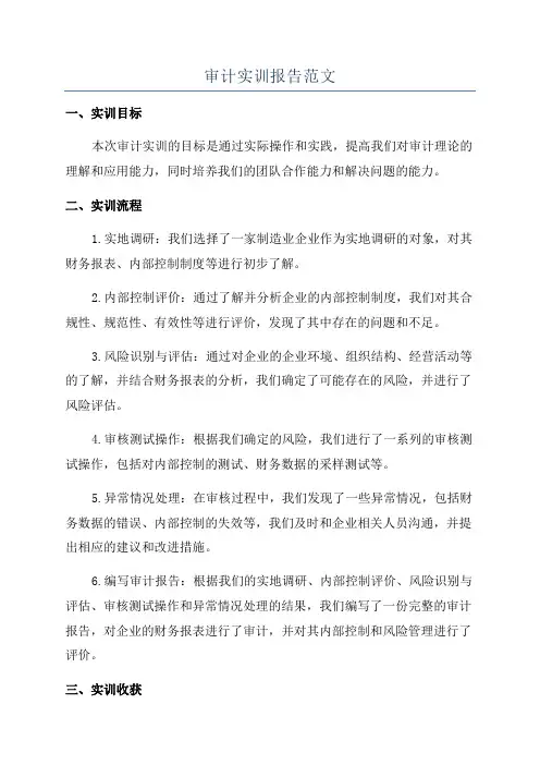 审计实训报告范文