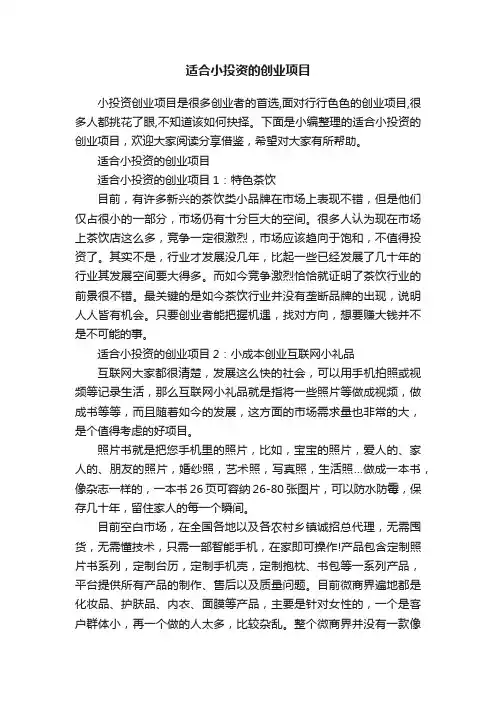 适合小投资的创业项目
