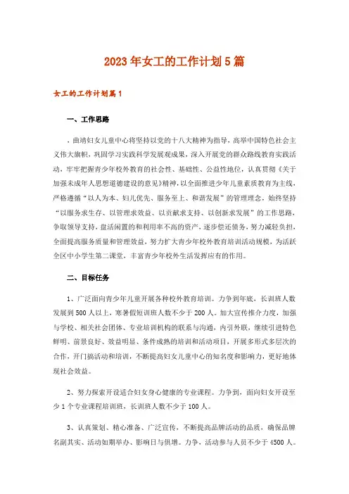 2023年女工的工作计划5篇