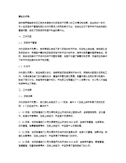 项目技术负责人年终述职报告