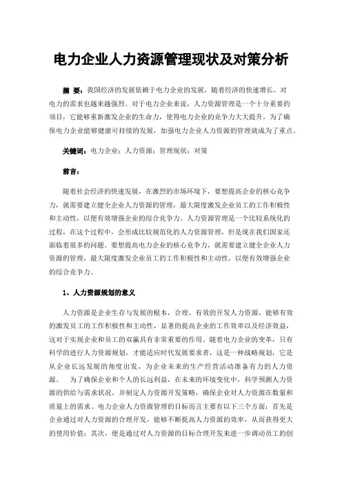 电力企业人力资源管理现状及对策分析