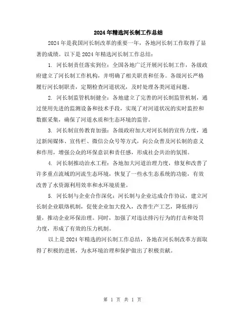 2024年精选河长制工作总结