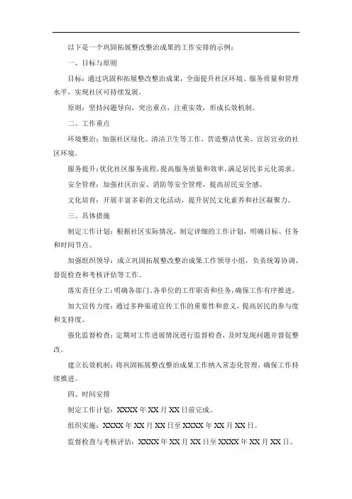 巩固拓展整改整治成果的工作安排