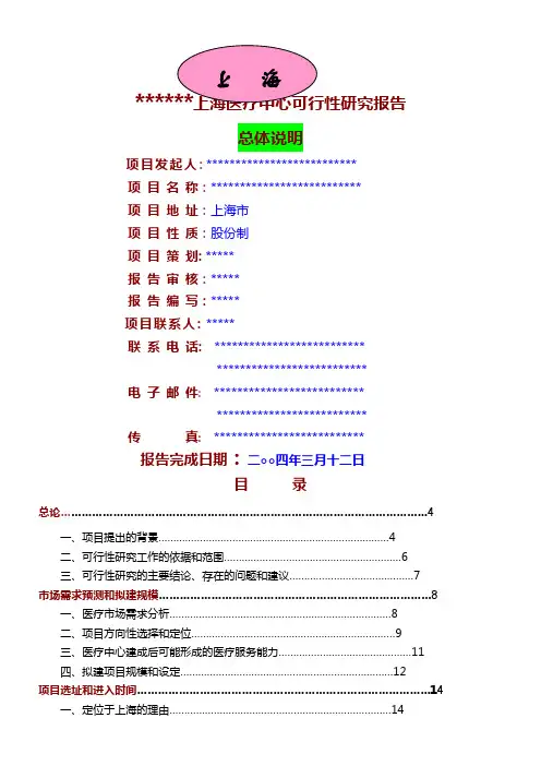 上海医疗中心可行性研究报告