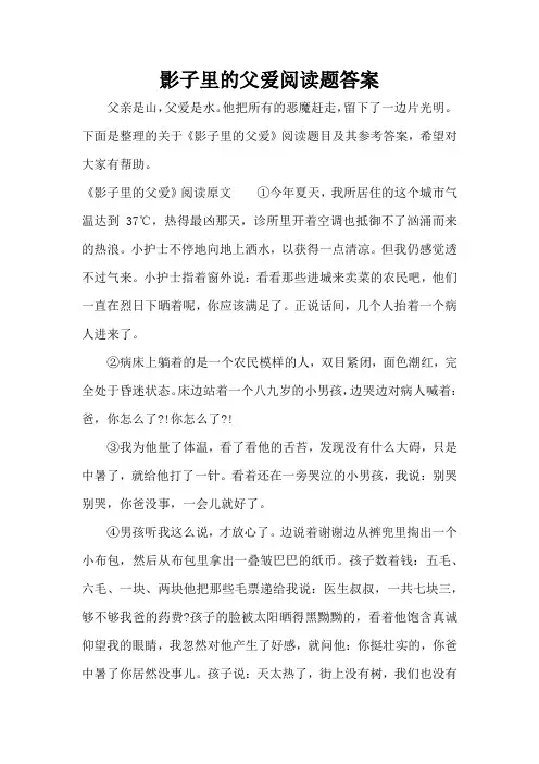 影子里的父爱阅读题答案(标准版)
