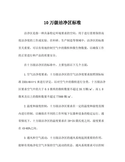 10万级洁净区标准