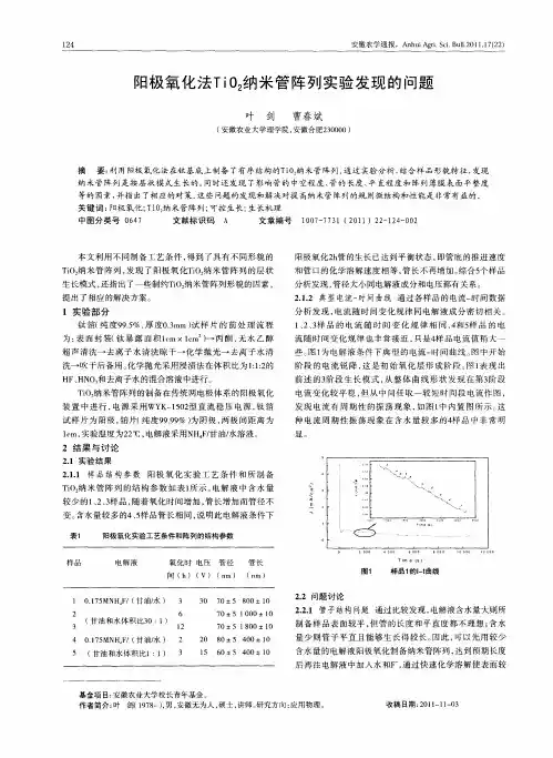 阳极氧化法TiO2纳米管阵列实验发现的问题