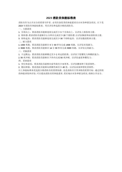 2023消防员体能标准表