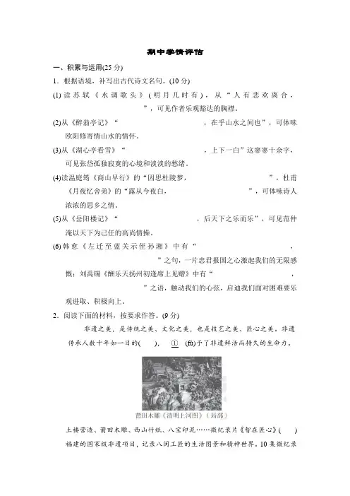 2024-2025学年度部编版语文九年级上册期中复习学情评估卷(含答案)