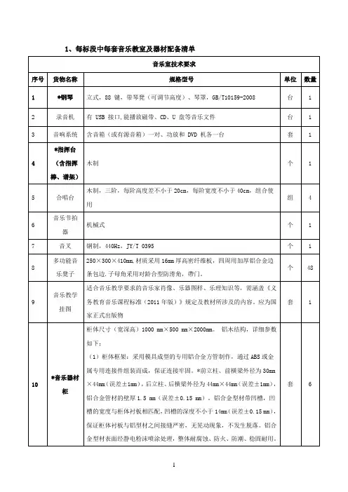 每标段中每套音乐教室及器材配备清单