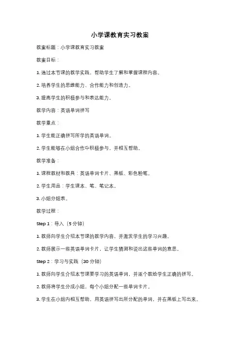 小学课教育实习教案