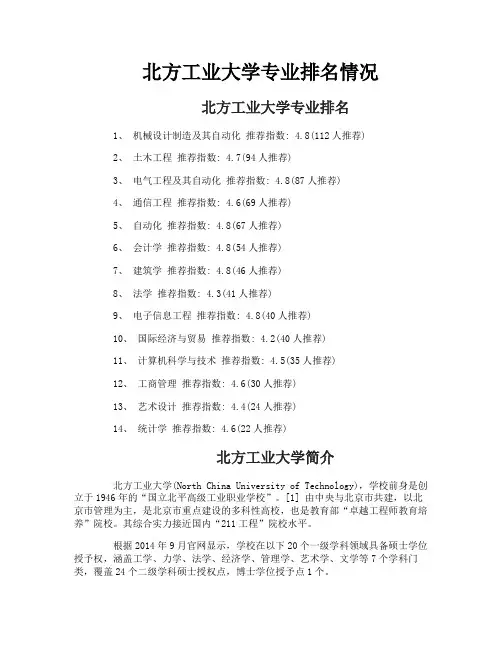 北方工业大学专业排名情况