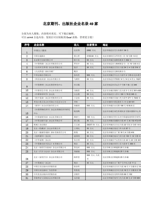 北京期刊、出版社企业名录49家
