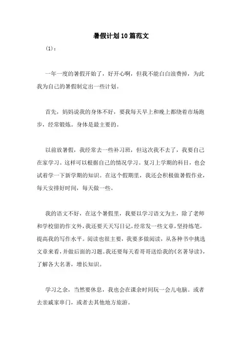 暑假计划10篇范文
