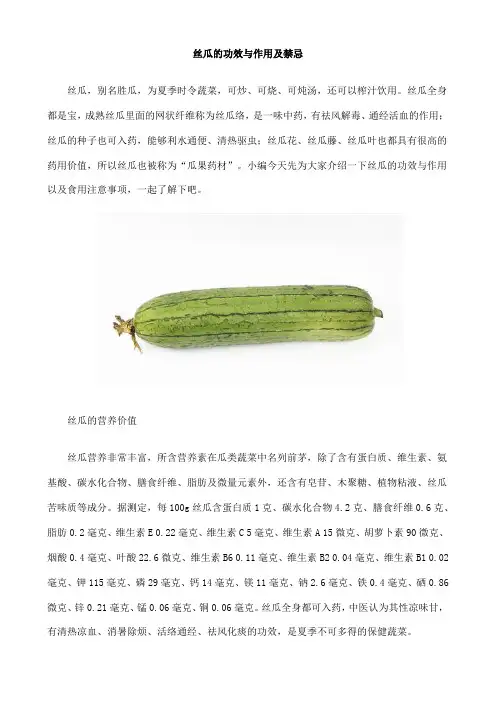 丝瓜的功效与作用及禁忌