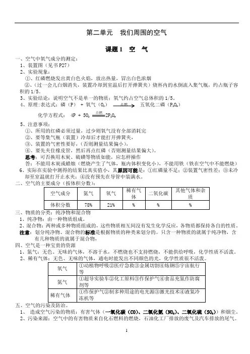 九年级化学第二章知识点总结