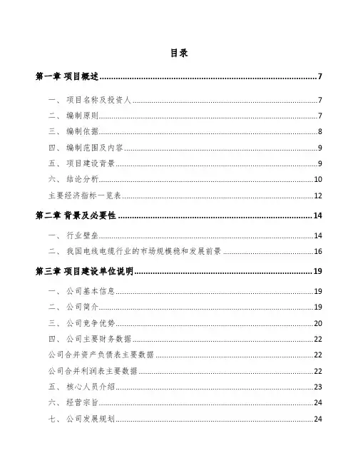 兰州电线电缆项目申请报告模板范文