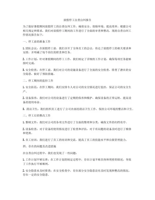 放假停工自查自纠报告
