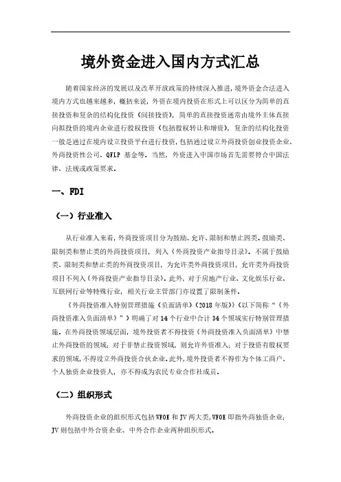 境外资金进入国内方式汇总