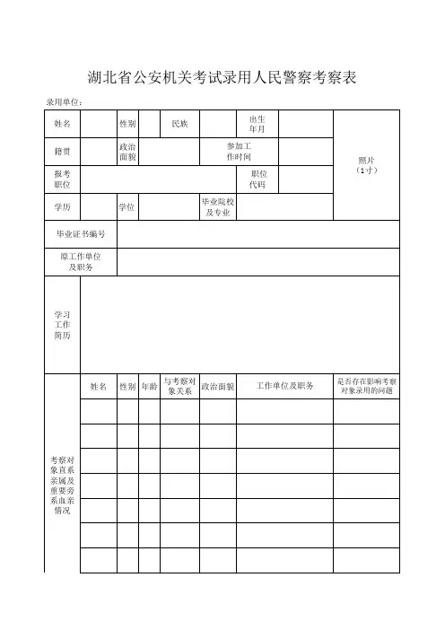 湖北省公安机关考试录用人民警察考察(政审)表