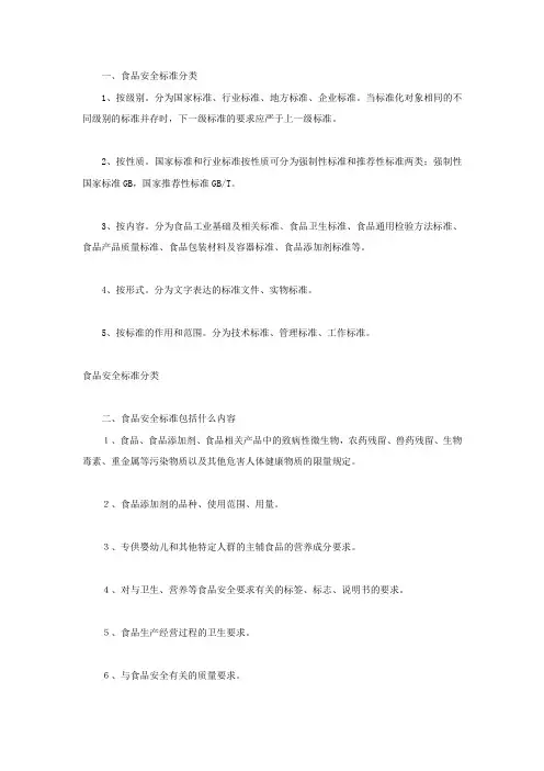 食品安全标准分类