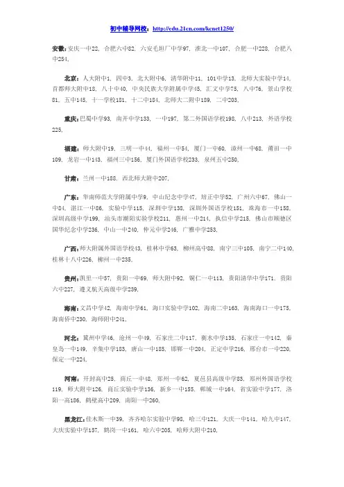 2013年中国各省份最佳高中排名名单