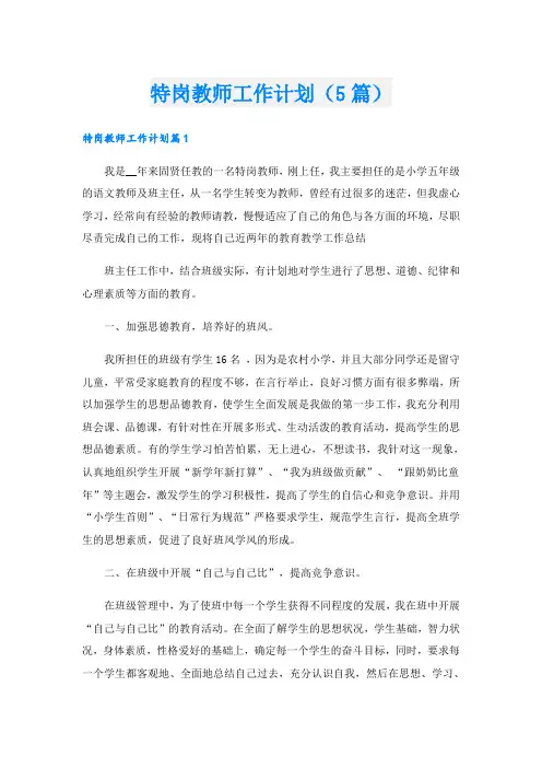特岗教师工作计划(5篇)