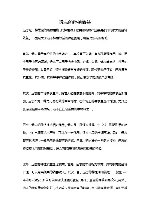 远志的种植效益