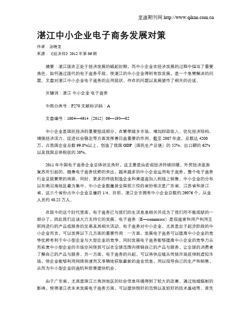 湛江中小企业电子商务发展对策