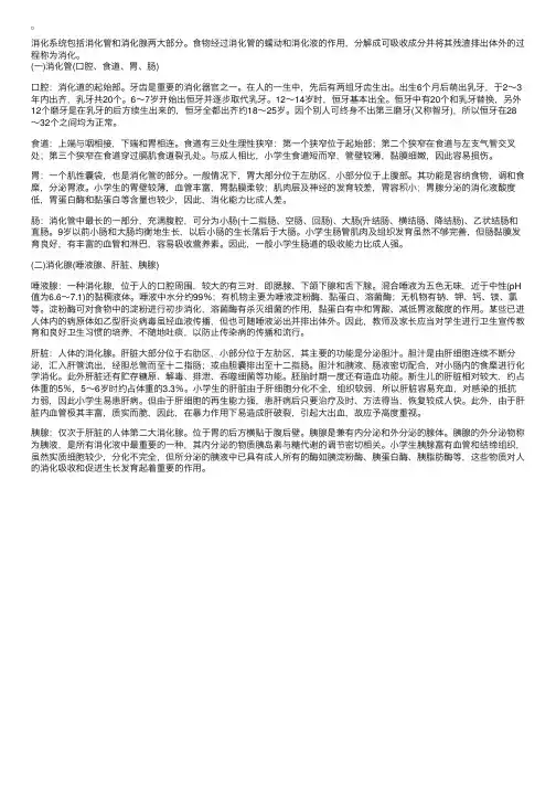 小学生消化系统的解剖生理特点