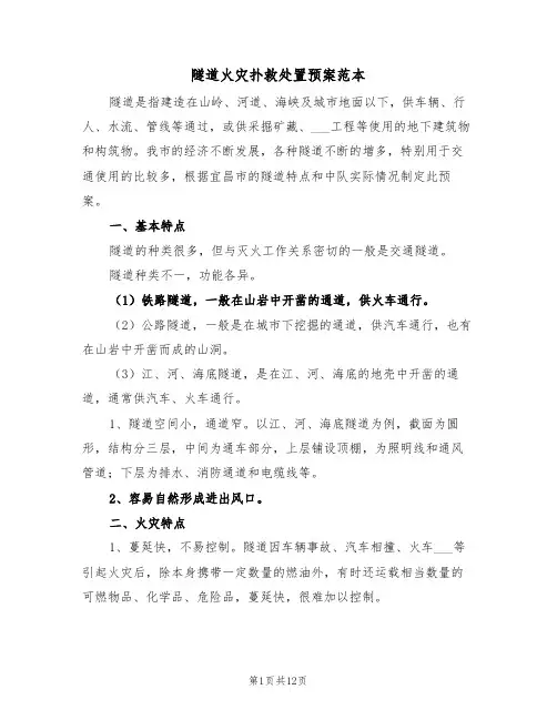 隧道火灾扑救处置预案范本(3篇)