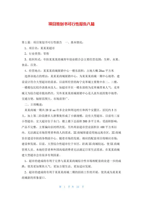 项目策划书可行性报告八篇