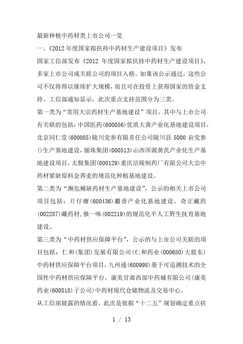 种植中药材类上市公司一览
