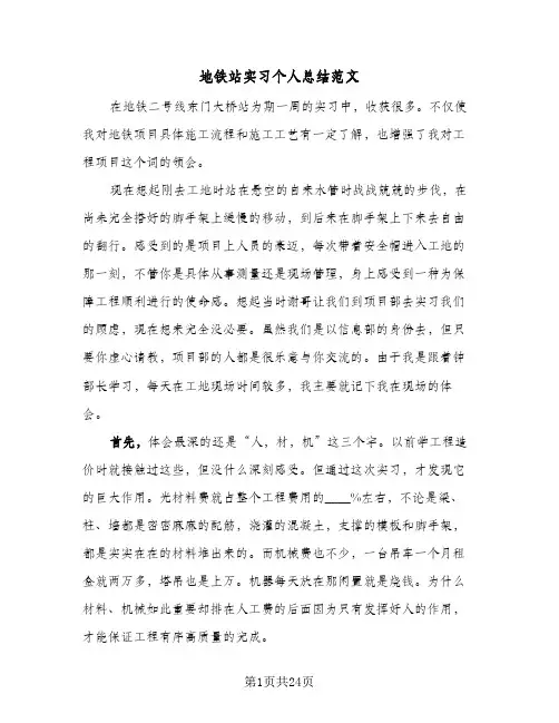 地铁站实习个人总结范文(6篇)