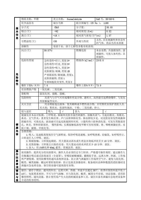 甲醛福尔马林安全技术说明书SDS
