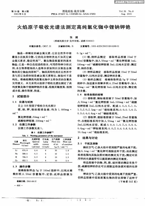 火焰原子吸收光谱法测定高纯氯化铷中锂钠钾铯