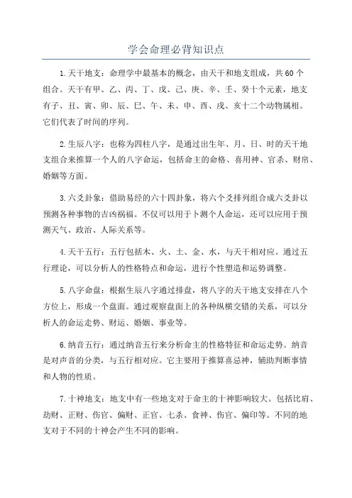 学会命理必背知识点