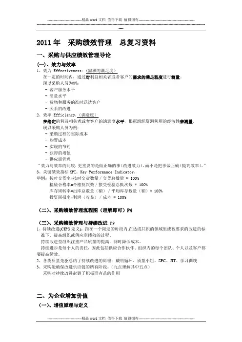 2011年-采购绩效总复习资料