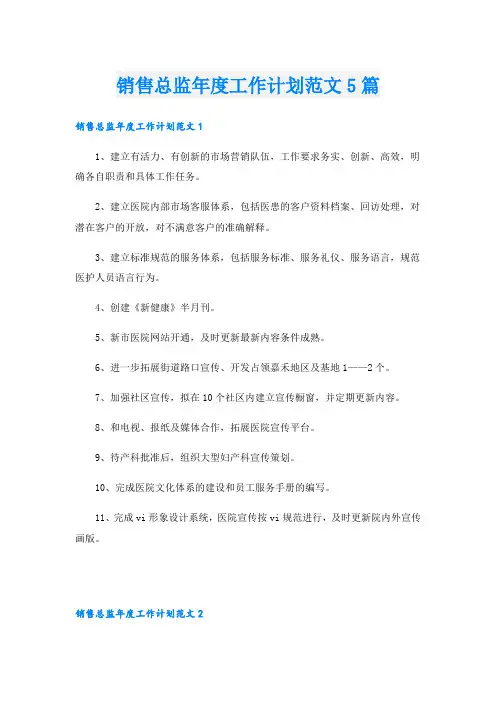 销售总监年度工作计划范文5篇