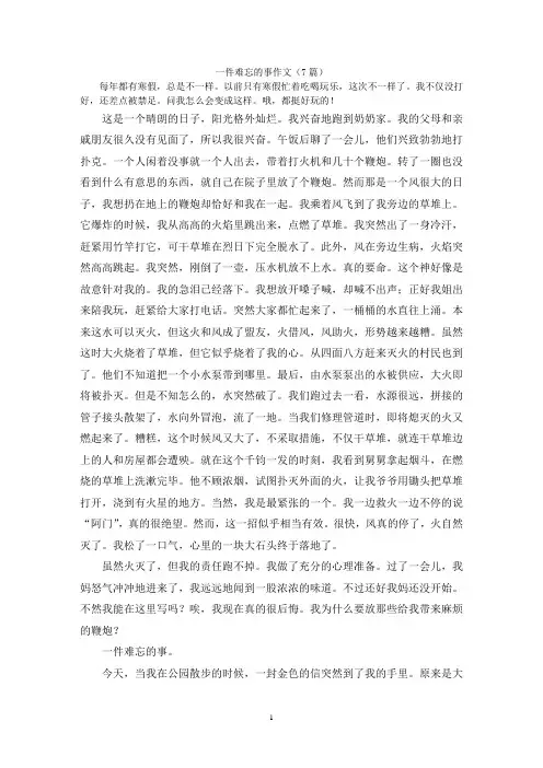 一件难忘的事作文(7篇)