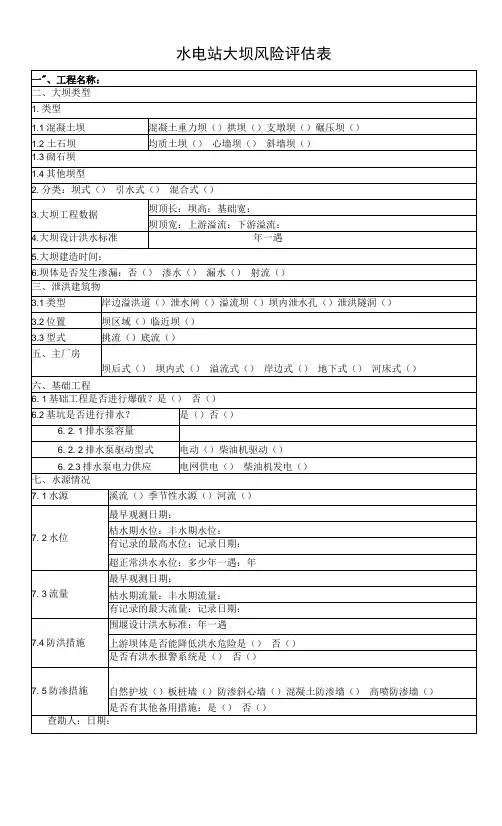 水电站大坝风险评估表