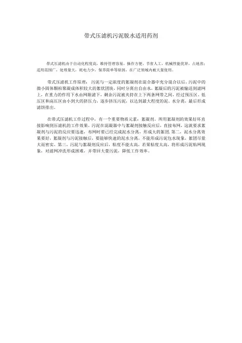 带式压滤机污泥脱水适用药剂