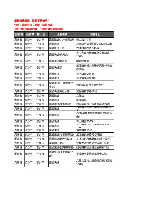 新版湖南省长沙市宁乡市圆通快递企业公司商家户名录单联系方式地址大全24家