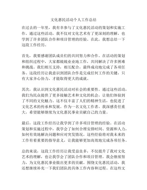文化惠民活动个人工作总结