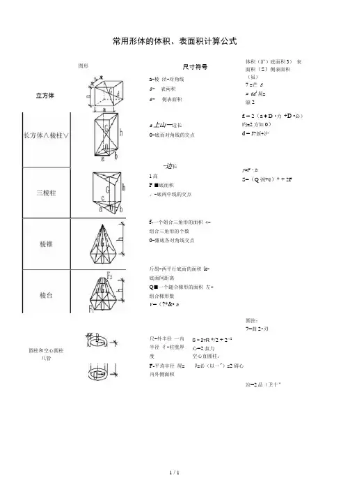 常用形体体积、面积计算公式大全