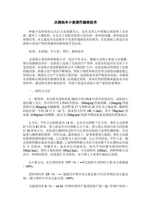 水浇地冬小麦垄作栽培技术