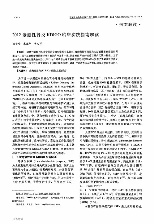 2012紫癜性肾炎KDIGO临床实践指南解读