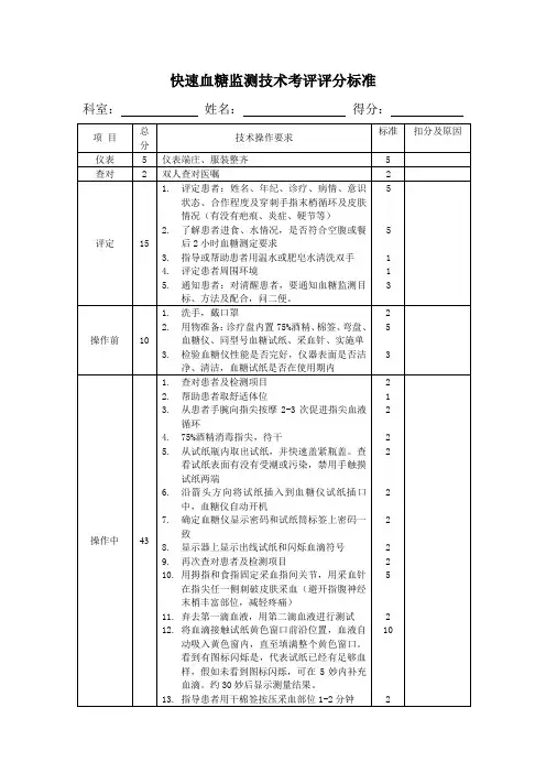 快速血糖监测技术评分标准